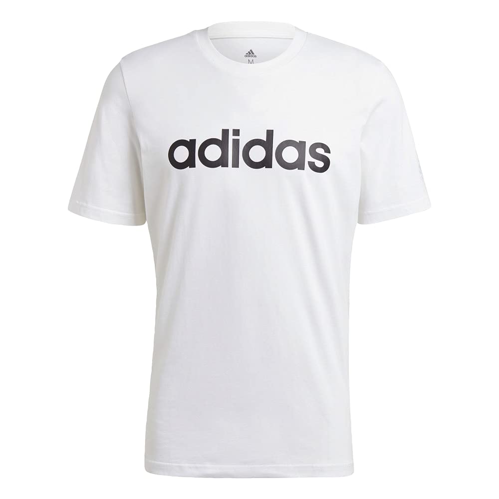 adidas Men's Essentials Embroidered Linear Logo Tee, White/Black, Medium