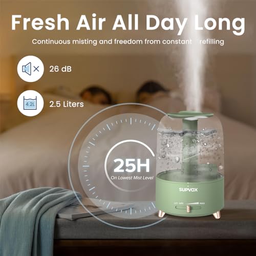 Image of Supvox Bedroom Humidifiers for Bedroom, Baby NurserHome Cool Mist Humidifier 4.2L Cold and Cough 360 Nozzle Rotation Ultrasonic Adjustable Air Humidifier with Mist Adjust Auto Shut-Off