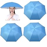 3 Pack Umbrella Hat, Sports Head Umbrella Hats for Adult Women, 26" Diameter Folding Waterproof Rainbow Fishing Headwear for Outdoor Party Beach Hiking (Sky blue)