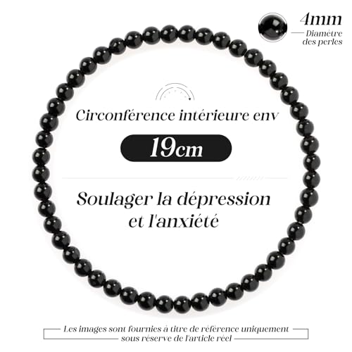 Landorilo Bracelet 4mm en Pierre Naturelle pour Femme, R Tourmaline Noire – vue 4