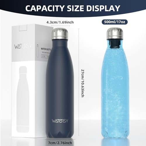 Image of WATERSY Stainless Steel water bottles,17oz /500ml Insulated Water Bottles,Cobalt metal water bottle Keeps Drink Cold and Hot,Blue BPA Free kids water bottles for School,Gym,Travel,Sports