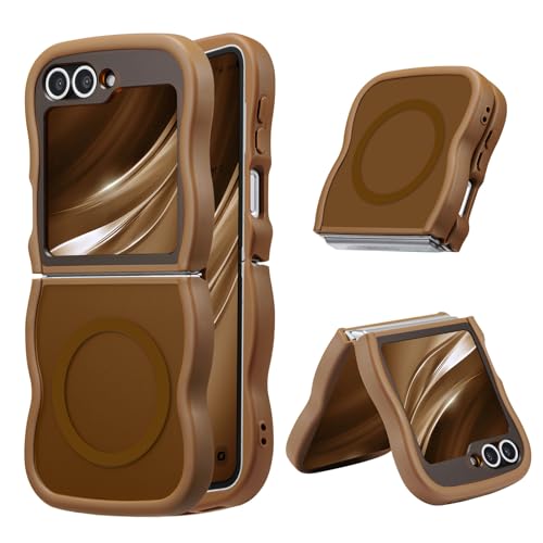 UEEBAI Coque Magnétique pour Samsung Z Flip 7 FE/Z Flip 6/Z Flip 5 5G, Wave Frame Étui en Silicone Liquide avec Recharge sans Fil, Housse de Protection...