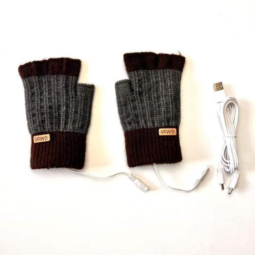 USB Heated Gloves Fingerless Electric Heating for Computer Gaming Office Work Typing Winter Hand Warmers- Coffee2
