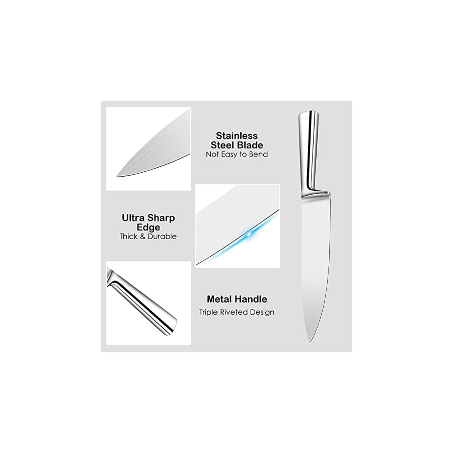 COSTWAY Kitchen Knife Set, with Block, Sharpener & Kitchen Shears,Ultra Sharp Knife Set with Chef Knife, Bread Knife, Santoku Knife, Utility Knife, 6 Steak Knives(16-Pieces, Silver, Brown)