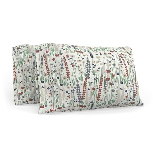 Image of QuickZip Sateen Pillowcase Standard /Queen Size (20 inch X 32 inch), Set of 2, 100% Cotton Pillow Covers with Envelope Closure, Wildflower