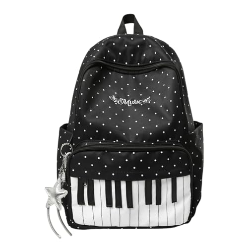 Mochila de gran capacidad con diseño de piano para estudiantes