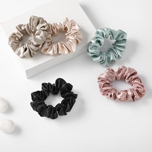 Silk Sutra Hair Scrunchies for Frizz Prevention 22 Momme 100% Mulberry Silk Hair Ties for Breakage Prevention Elastic ponytail Holders (Black (Large 2pcs)) - Image 3