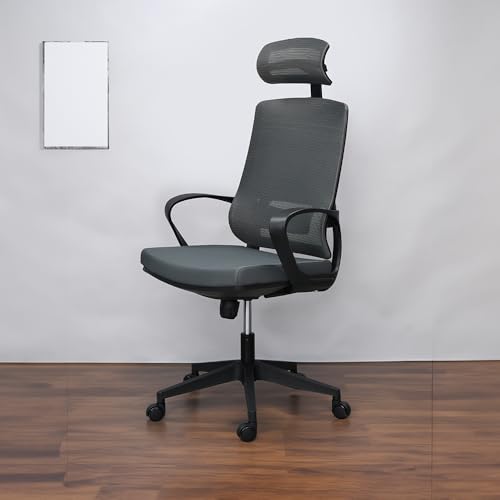 Image of Royaloak Tivoli Italian Office Chair with Revolving Base Nylon Mesh | Adjustable Headrest | Seat Tilt Lock Paddle | Nylon Base | Ergonomic Office Chair |High Back Office Chair |