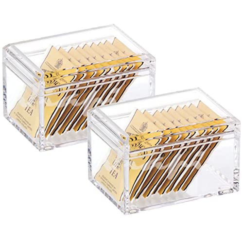 Sizikato 2pcs Clear Acrylic Sugar Packet Holder with Lid, Square Tea Bag Bowl, 4 Inches
