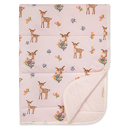 Image of Burts Bees Baby Infant Reversible Blankets 100% Organic Cotton GOTS Certified - Sweet Doe Prints with Quilting Pattern Soft Nursery Blanket with 100% Polyester Fill for Size 30 x 40 Inch