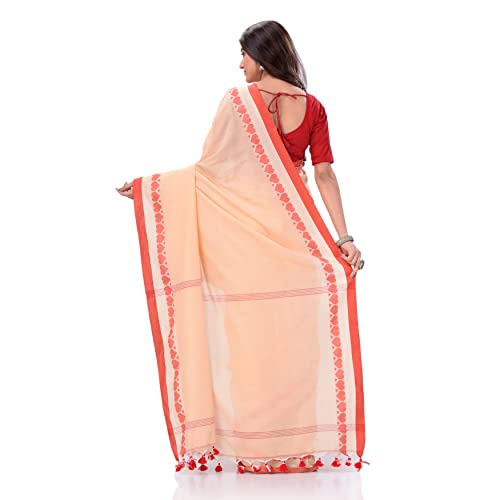 dB DESH BIDESH Women’s Plain Cotton Sarees for Women Pure Handloom Cotton Sarees Cotton Ready to Wear Saree Traditional Bengali Tant Style with Blouse Piece Soft & Elegant Royel Loveria Design