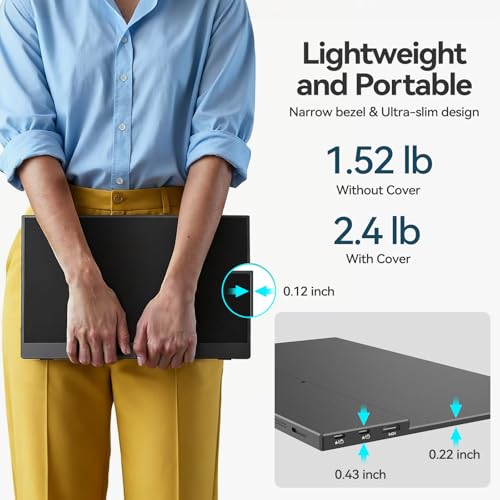 Image of Intehill 15.6 inch FHD Portable Laptop Monitor | 1920x1080 IPS External Display | Dual-Speakers, Ultra-Slim Aluminum Alloy Design, Magnetic Folio Stand, USB-C & HDMI Second Screen for Laptop, F15ZA