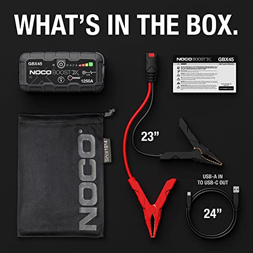 NOCO Boost X GBX45 1250A 12V UltraSafe Portable Lithium Jump Starter, Car Battery Booster Pack, USB-C Powerbank Charger, and Jumper Cables for Up to 6.5-Liter Gas and 4.0-Liter Diesel Engines