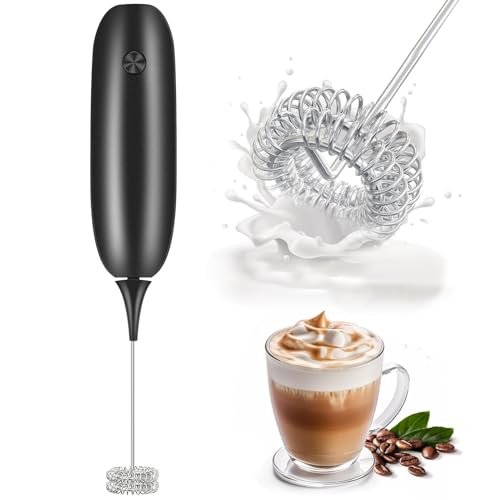 Milk Frother Handheld Whisk Battery Powered Drink Mixer Milk Frother Foamer & Mini Drink Mixer Coffee Frother Electric Portable for Latte Cappuccino Hot Chocolate - Black