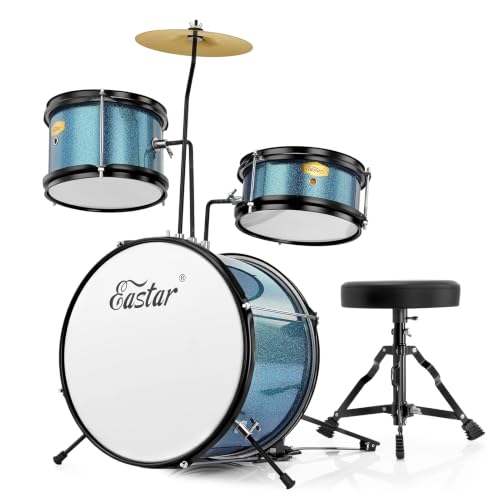Kids Drum Set Eastar 3-Piece for Beginners, 14 inch Drum Kit with Adjustable Throne, Cymbal, Pedal...