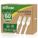 Biocean 100% Compostable Forks 60 Count Disposable Forks Heavy Duty Utensils Set Fork Silverware Eco Friendly Flatware Plastic Free for Party Camping Picnics Wedding-Ivory White 1