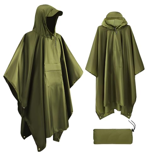 Listado de Impermeable Tipo Poncho los mejores 5. 50 MAIXONIC 3 en 1 Poncho de Lluvia Impermeable con Capucha, Chaqueta Capa Impermeable Reutilizable para Senderismo, Acampada, Pesca, Motociclista y Bicicleta