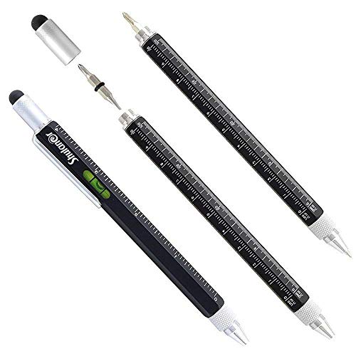 Shulaner 6 in 1 Multifunction Tech Tool Ballpoint Pen with Ruler Level Stylus and Two-Head Screwdriver for Men or Women Black 3 Pack