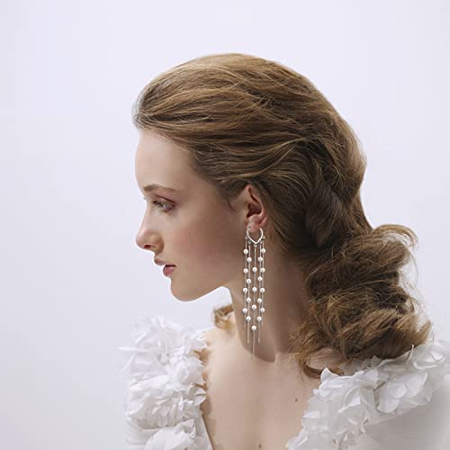 Long Pearl Earrings For Women 14K Gold Plated Pearl Dangle Tassel Earrings Sterling Silver Post Long Pearl Drop Earrings For Prom #TOP5