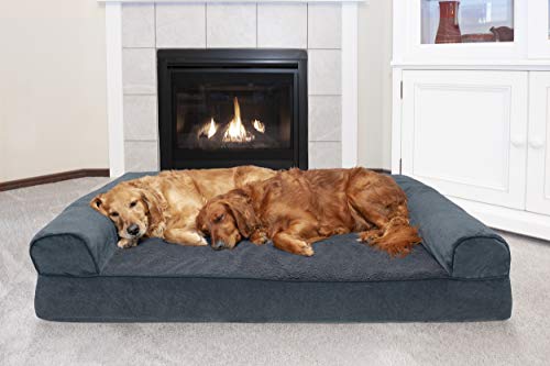 Image of Furhaven Orthopedic Dog Bed for Large Dogs w / Removable Bolsters & Washable Cover, For Dogs Up to 125 lbs - Sherpa & Chenille Sofa - Orion Blue, Jumbo Plus /XXL