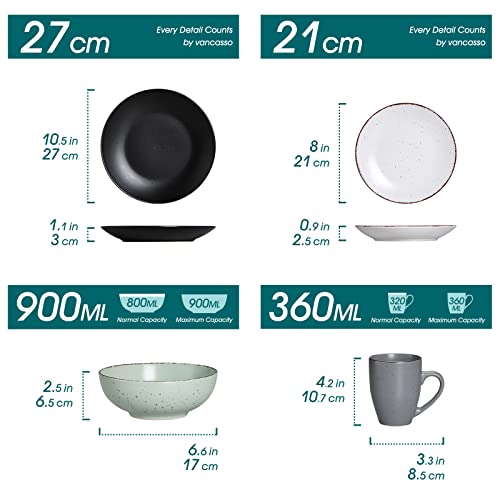 Tafelservice Steingut, vancasso MODA Geschirrset, Vintage Aussehen, 32-teiliges Kombiservice mit je 8 Speisetellern, Kuchentellern… – Ansicht 2