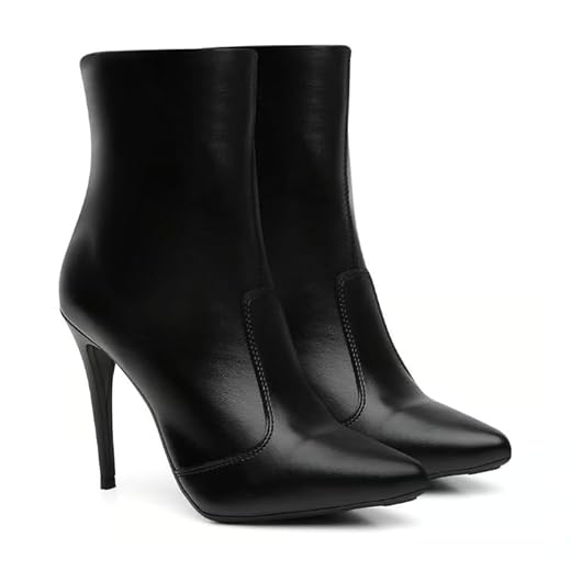 Bota Feminina Elegante em Couro Sintético Preto, Salto Alto Fino, Cano Curto com Zíper Lateral, Estilo Clássico para Ocasiões Formais (PRETO, Único, BR, Adulto, Numérico, 42)