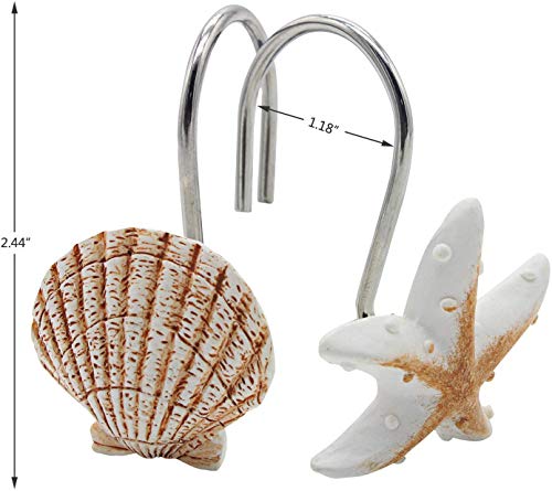 Seashell Shower Curtain Hooks,12PCS Anti Rust Decorative Resin Hooks for Bathroom, Baby Room, Bedroom, Living Room Decor (Light Brown Seashell) - Image 6