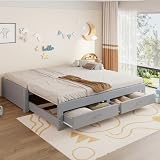 Kebnor Sofá cama extensible de madera, sofá cama multifuncional con somier (Gris)