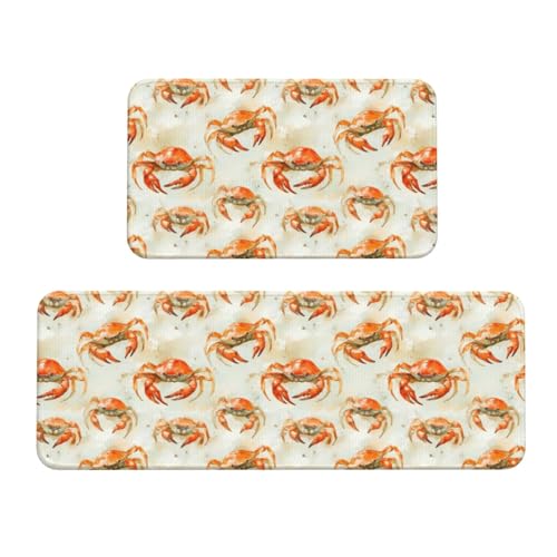 GVYGVY Antifatigue Kitchen Mats for Floor 2 Piece - Realistic Crab Print Kitchen Rugs Washable, Non Slip Runner Rug Standing Mat for Office/Bathroom/Laundry/Home Decor and Accessories