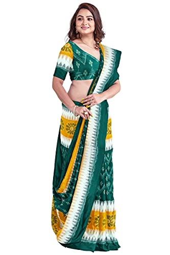 Image of Odisha Sambalpuri Handloom Ikat Women's Cotton Saree, Odisha Handloom Handmade Pure Cotton Khandua Saree, Ikkat Orissa Traditional Handloom Saree Without Blouse