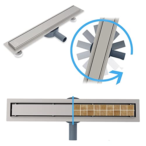 Aica Sanitarios Canaleta de ducha de acero inoxidable y doble cara Desagüe de ducha para cuarto de baño, Canal de drenaje con sifón antiolor y el filtro de pelo (80cm)