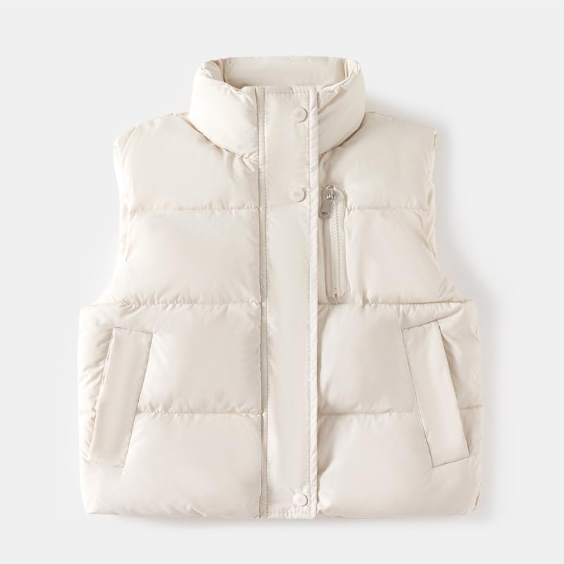 Meufam Baby Boys Girls Water-Resistant Puffer Vest Lightweight Zipper Waistcoat Sleeveless Down Vest Jacket Coat with Pockets (White,140/7-8 Y,Unisex,Big Kid,US,Age,7 Years,8 Years)