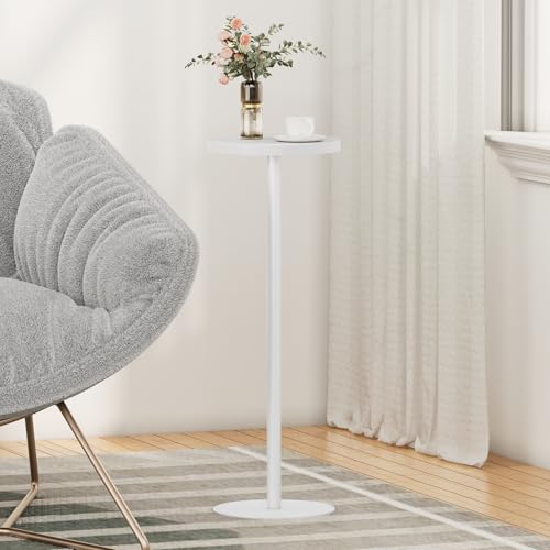 TUTOTAK Tall Round Side Table, Small End Table, Beside Table, Drink Table, Pedestal Side Table, livingroom, White TB01BW065