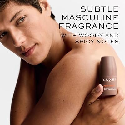 NUXE Men Aluminum Free Roll-on Deodorant, Extra Strength 24 Hour, Alcohol Free Odor Protection, Fast-Drying Formula, Woody & Spicy Scent, 1.6 Oz