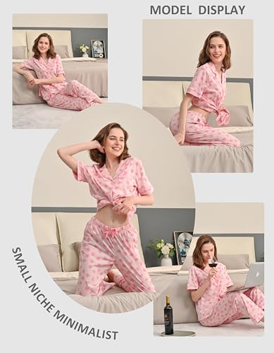 Image of NAP BOUND 100% Cotton Women's Pajama Sets Short Sleeve Button Down Soft Pjs 2 Piece Lounge Set with Pocket Nightwear XS-XXL