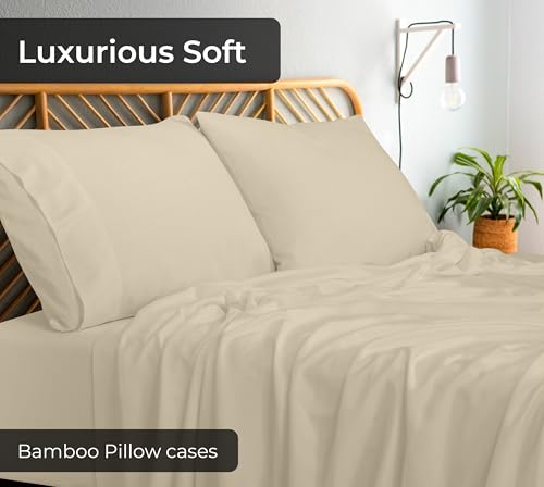 Image of Royale Linens Cooling Pillow Cases Standard Size Set of 2-100% Rayon Derived from Bamboo Cooling Pillowcase for Hot Sleepers - Soft & Silky Pillow Covers with Envelope Closure (Sand 20x26 Inches)