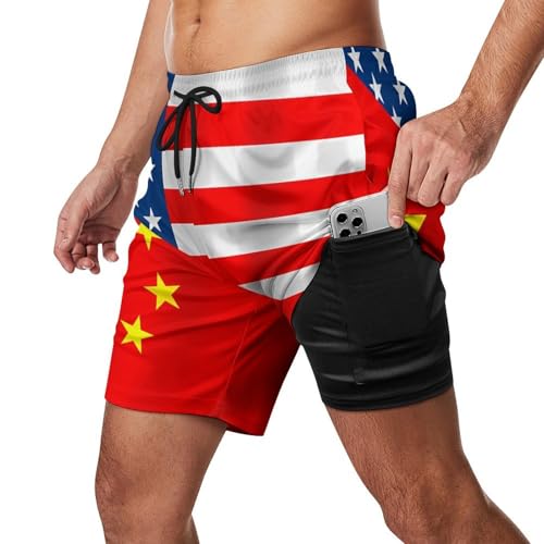 Pantalones cortos de playa para hombre con banderas EE.UU. y China 2
