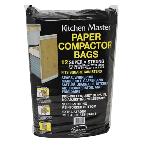 Kitchen Master Super Strong Compactor Bags (12 Pack) | Precuffed, Garbage Compactor Bags, Kitchen Bags, Hardware for Kitchen, Paper Trash Compactor Bags, Kitchen Essential, Paper & Plastic Lined Bags