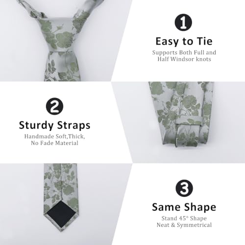 Image of Mantieqingway Floral Ties for Men, 3pcs /set Neck Tie Pocket Square Holder Set for Wedding Business Prom Party Usual