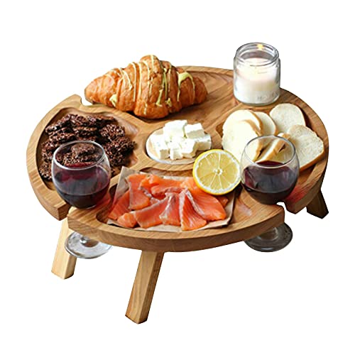 Exnemel Wijntafel voor buiten, houten opvouwbare picknicktafel voor buiten met glazen houder, 2-in-1 opvouwbare picknicktafel, voor tuin in de rij en kamperen, strand, buiten diner (30 x 16 cm)