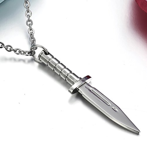 Hamoery Men Women Punk Stainless Steel Knife Dagger Chain Pendant Necklace3