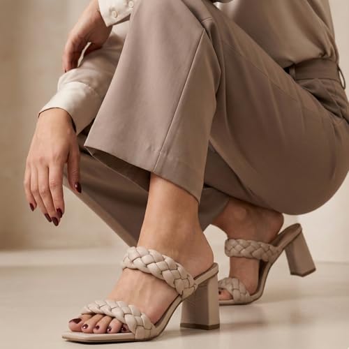 Image of Dunes Iris Chunky Braided Heel Sandals for Women, Block Heel Square Toe Summer Sandals with Memory Foam