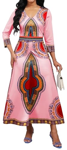 Image of VisiChenup African Print Dress for Women Casual Midi Dress