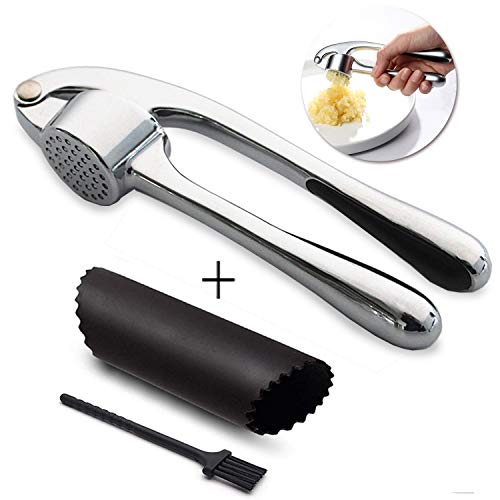 Garlic press with ergonomic handle and Peeler Set, Easy Squeeze, Dishwasher Safe, Easy