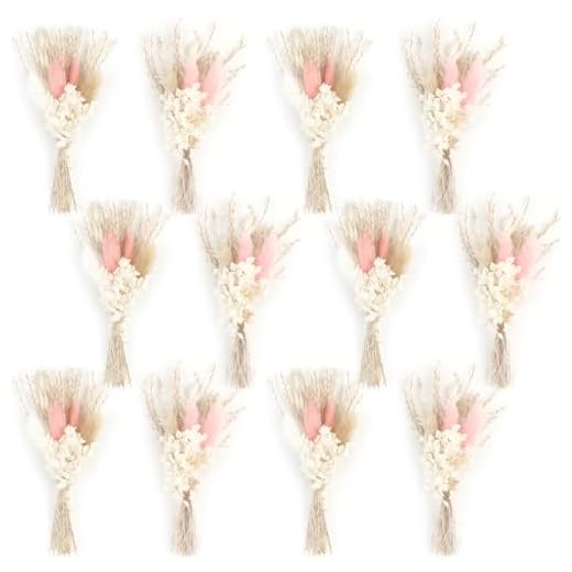Larber 12Pcs Mini Bouquet De Fleurs Séchées Mini Bouquet Fleurs Séchées Naturelles Fleur Sechees Decoration avec Tige pour DIY Photo Photographie Prop Vase Mariage Party Home Décoration