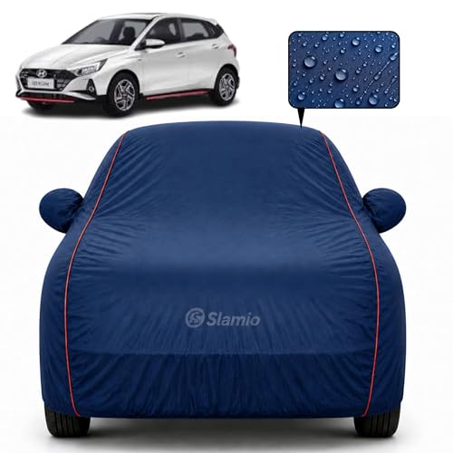 Image of Premium 100% Waterproof Car Cover for Hyundai's i20 2020-2026 Models | All-Weather, UV & Dust Protection | Heavy-Duty 3-Layer Fabric | Custom Fit with Mirror & Antenna Pockets | Navy Blue