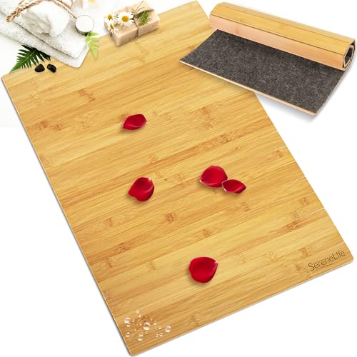 SereneLife Bambusmatte, 60x40cm Bambusteppich, Badematte Holz mit...