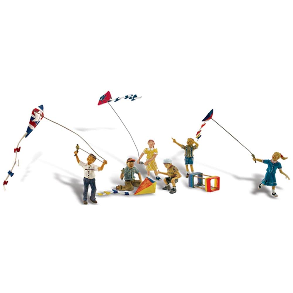 Windy Day Play (6 Figures Flying Kites) HO Scale Woodland Scenics