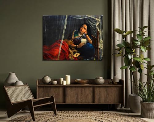 Image of Sikhash Raja Ravi Varma Canvas Painting Classic Art Indian Art Famous Artist Wall Painting for Living Room Unframed Multicolor Fabric Size - 35x26 inches (89x66 cms, Woman weeping in Love)
