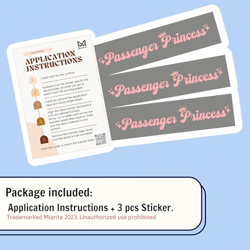 Image of Miarita 3X Passenger Princess Car Sticker - Cute Pink Vinyl Decal for Car Window, Mirror, Laptop - Funny Car Accessories for Women - Car Stickers and Decals, Aesthetic Car Decor (Pink)